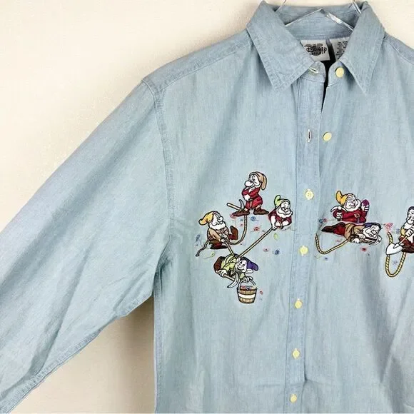 Vintage 90s Disney Catalog Snow White 7 Dwarfs Button Down Blouse Small - Picture 4 of 7